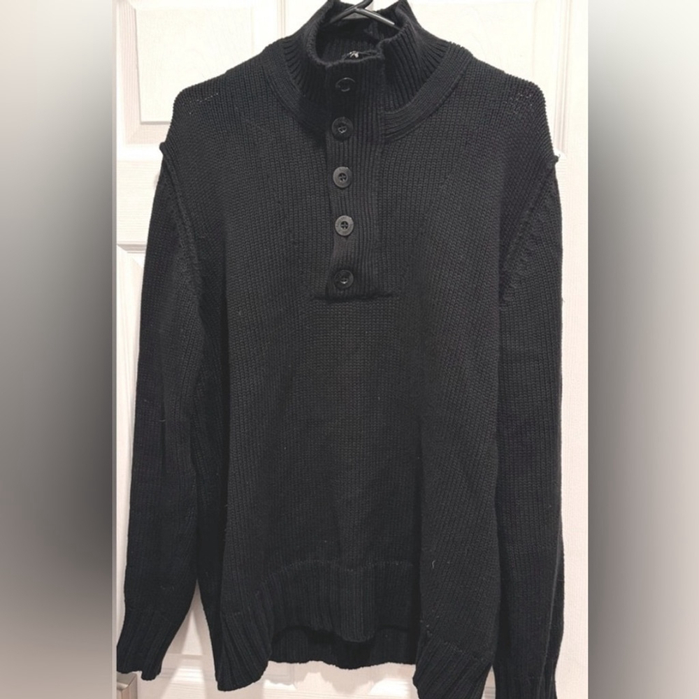Bugatti 1/4 button Pullover cotton sweater monogrammed high neck black USXL